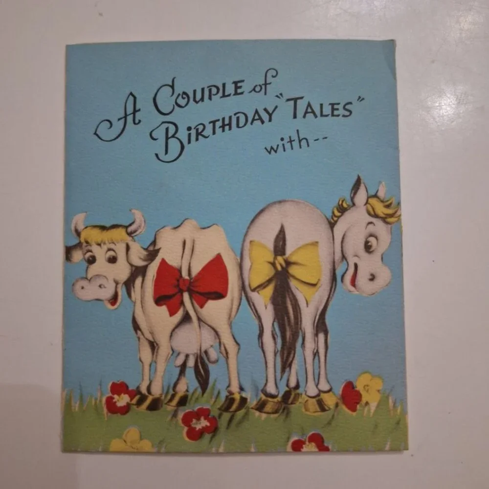Birthday Tales Pop-up Tails Kick Card Vintage‎ 1950s Cow Horse Farm Country